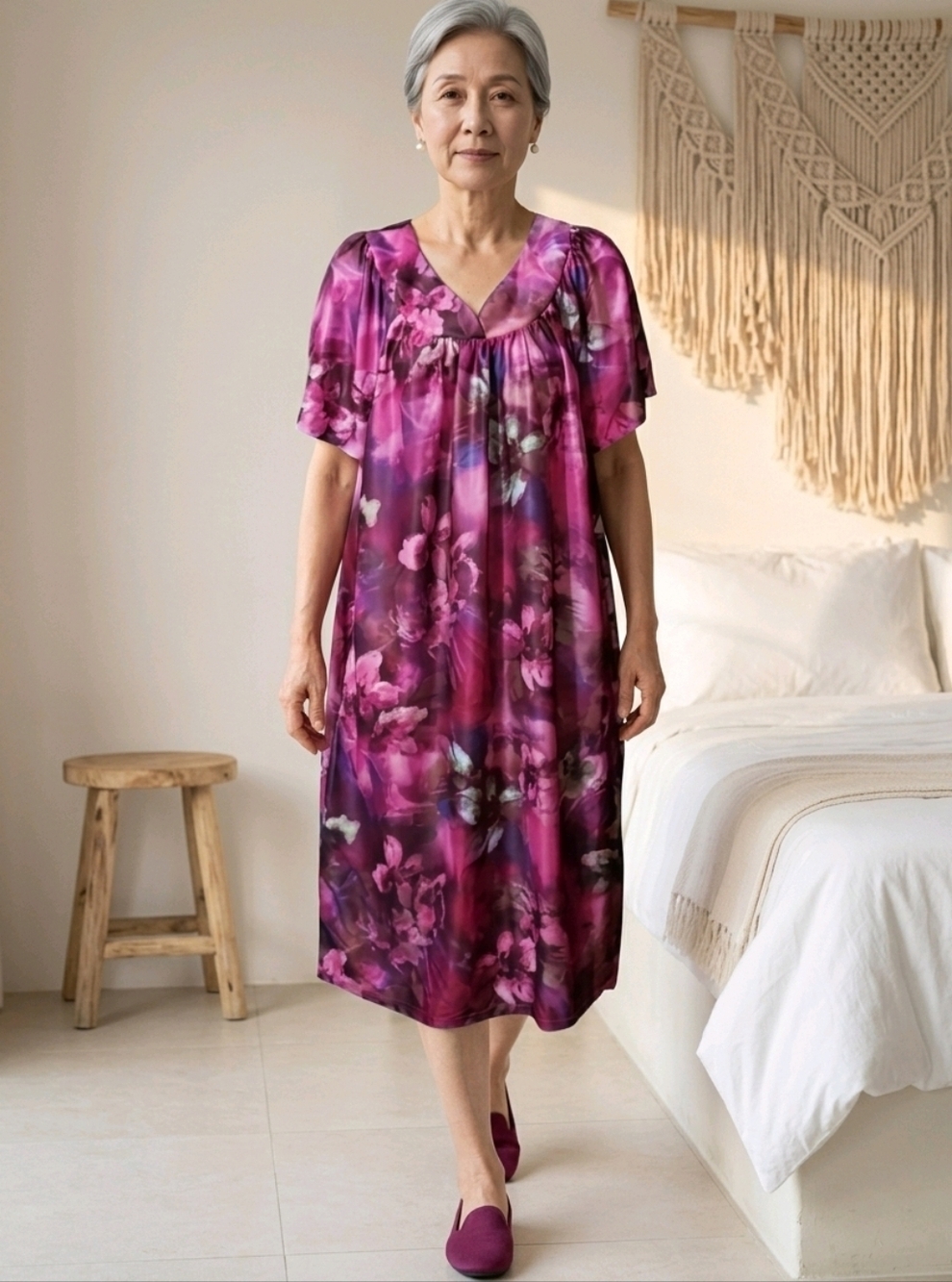 NWT Lissome Floral Fuchsia  Print Lounge Dress ~sz S